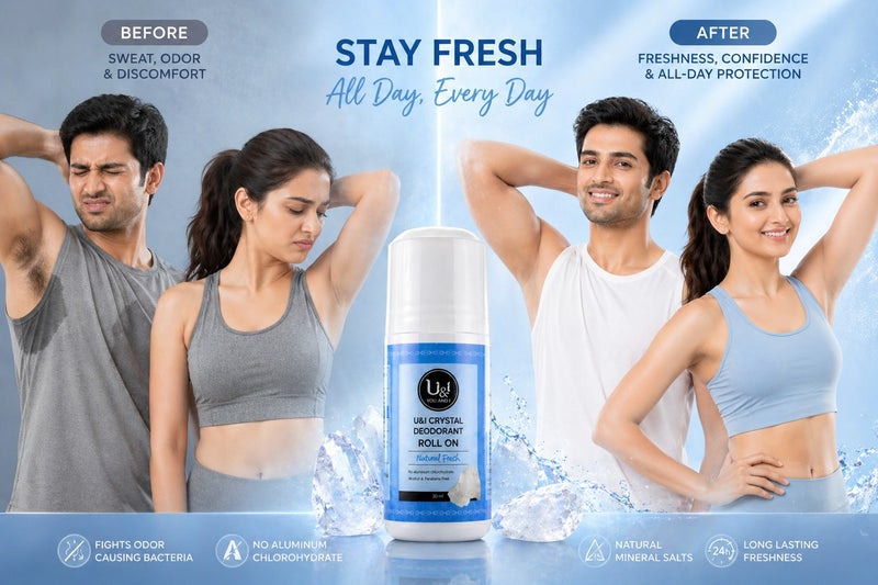 U&i Crystal Deodorant Roll On 30ml – Natural Fresh Roll-On Deodorant for Men & Women – Aluminum Free, Alcohol Free & Paraben Free Long Lasting Odor Protection - Image 2