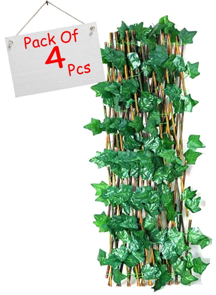 FFD Pack of 4 Wooden Fence with Artificial Green Leafe 175x119x12 - Image 2