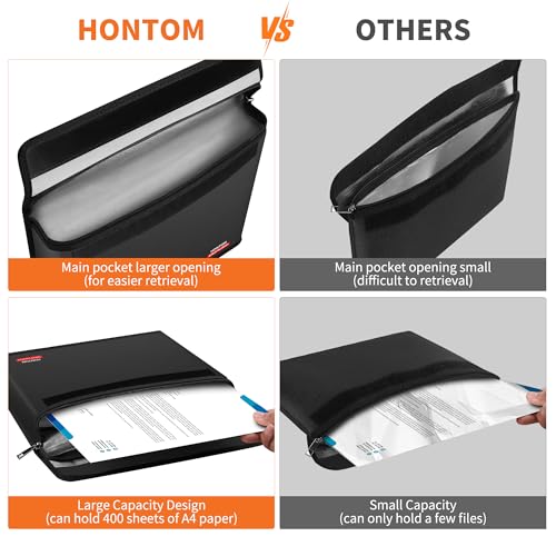 Hontom Fireproof Document Bag with 2 Pockets, 6400℉ Upgraded Material Fireproof Money Bag with Lid, Travel Home Fire Safe Storage Cash Pouch for Important Documents - Image 5