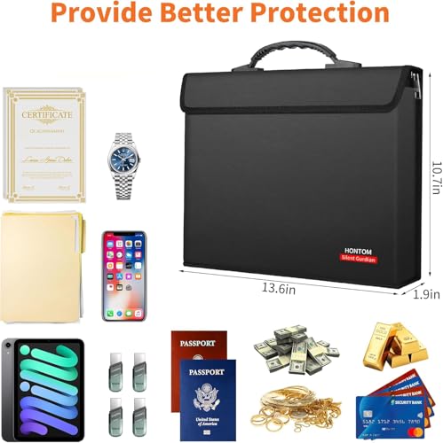 Hontom Fireproof Document Bag with 2 Pockets, 6400℉ Upgraded Material Fireproof Money Bag with Lid, Travel Home Fire Safe Storage Cash Pouch for Important Documents - Image 4