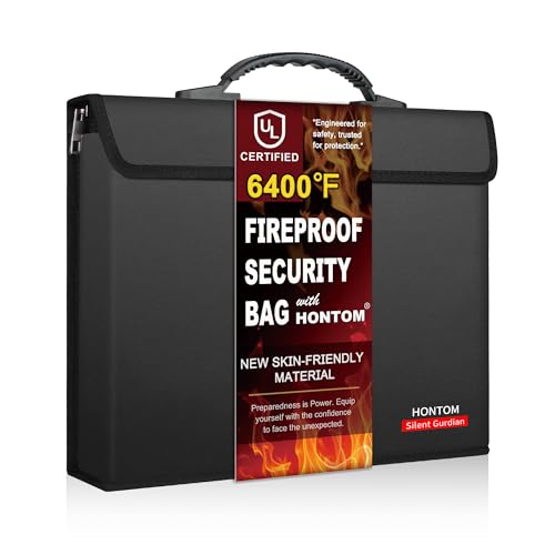 Hontom Fireproof Document Bag with 2 Pockets, 6400℉ Upgraded Material Fireproof Money Bag with Lid, Travel Home Fire Safe Storage Cash Pouch for Important Documents - Image 1