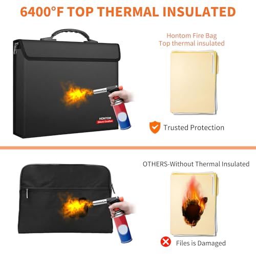 Hontom Fireproof Document Bag with 2 Pockets, 6400℉ Upgraded Material Fireproof Money Bag with Lid, Travel Home Fire Safe Storage Cash Pouch for Important Documents - Image 3