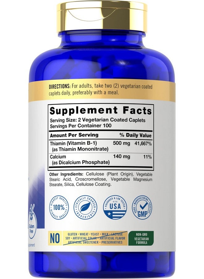 Carlyle Vitamin B1 500mg (Thiamine) | 200 Vegetarian Caplets | Non-GMO and Gluten Free Supplement - Image 1
