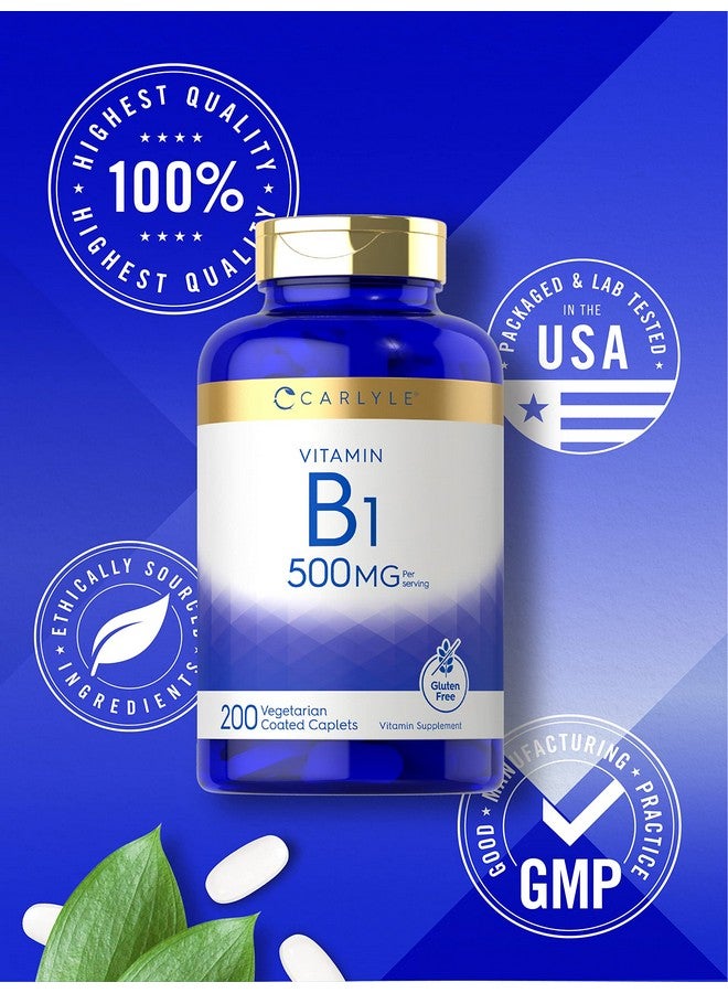Carlyle Vitamin B1 500mg (Thiamine) | 200 Vegetarian Caplets | Non-GMO and Gluten Free Supplement - Image 4