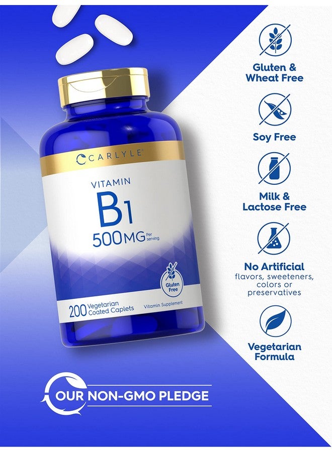 Carlyle Vitamin B1 500mg (Thiamine) | 200 Vegetarian Caplets | Non-GMO and Gluten Free Supplement - Image 3