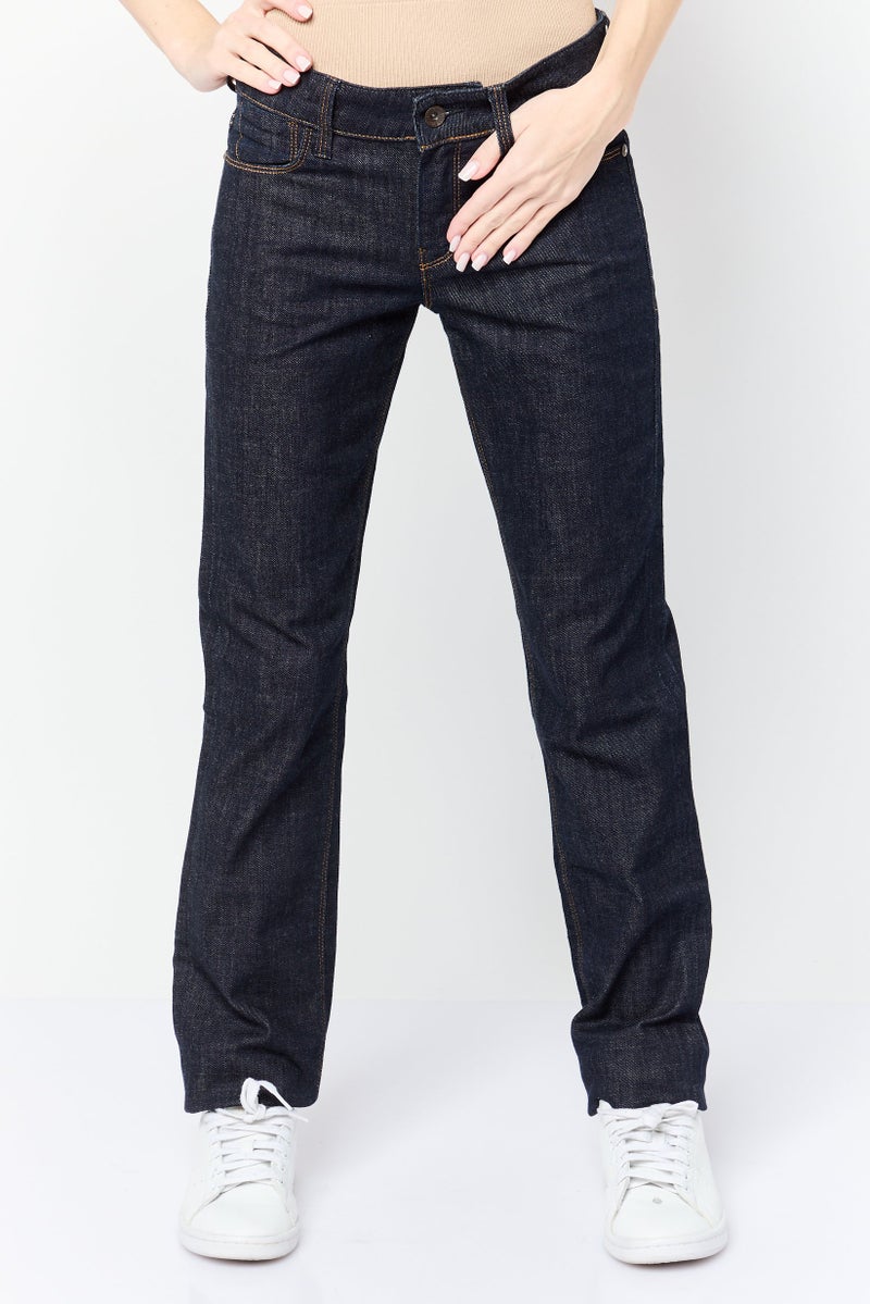 GUESS Women Regular Fit Washed Stretchable Denim Jeans, Navy - Image 1