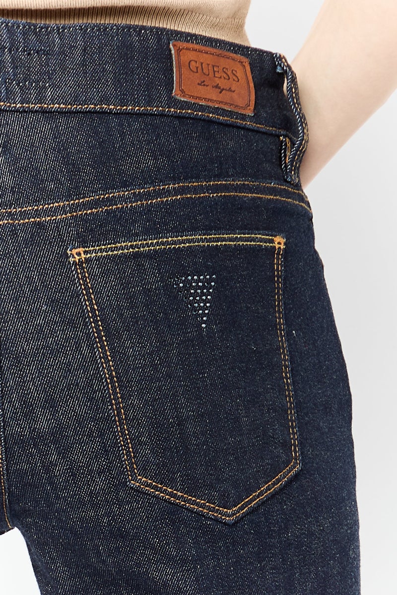 GUESS Women Regular Fit Washed Stretchable Denim Jeans, Navy - Image 3