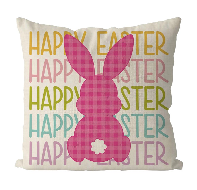 GAGEC Easter Pillow Covers 18x18 Inch Happy Easter Bunny Throw Pillowcase Pink Home Sofa Bedroom Cushion Case Seasonal Modern Decorations - Image 1