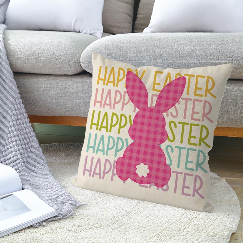 GAGEC Easter Pillow Covers 18x18 Inch Happy Easter Bunny Throw Pillowcase Pink Home Sofa Bedroom Cushion Case Seasonal Modern Decorations - Image 5