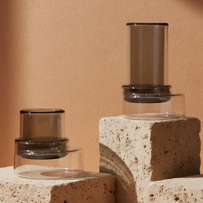 طقم تقديم الشاي والقهوة – تصميم زجاجي مزدوج الجدار مع كوب داخلي ملون وصحن شفاف