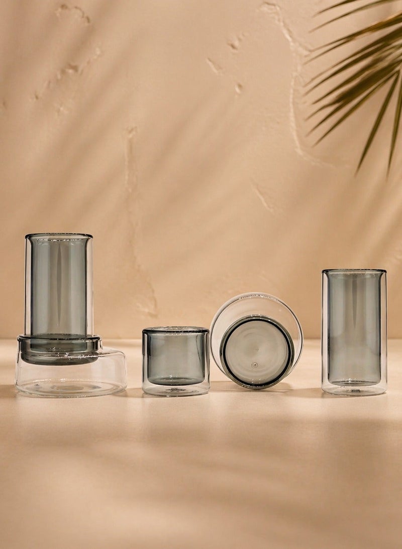 Raz Tea & Coffee Serving Set – Double-Wall Glass Design with Tinted Inner Cup & Clear Saucer - Image 1