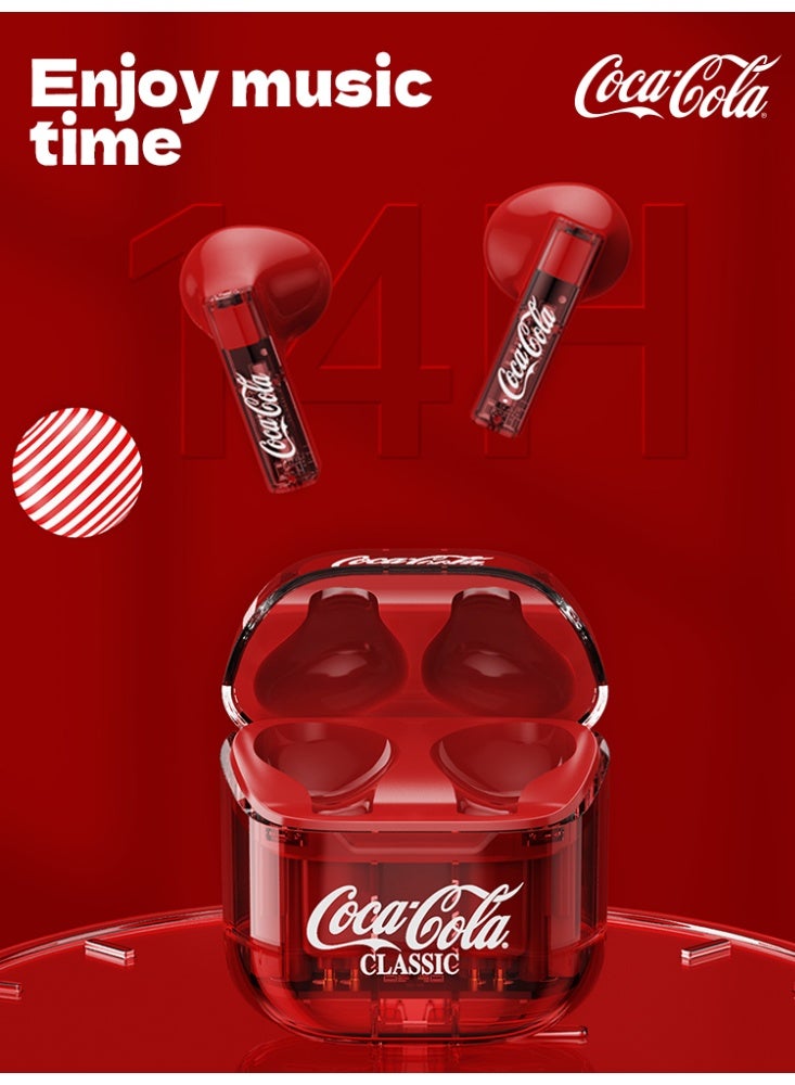 Coca-Cola T01 In-Ear Earphones Wireless Earbuds – Bluetooth 5.3, Touch Control, CD-level sound, 20H Battery Life, Magnetic Charging Case, Lightweight Design,Transparent appearance,RED - Image 5