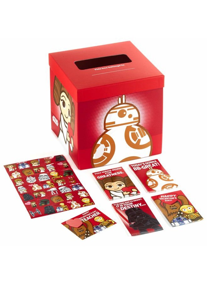 Hallmark Star Wars Valentines Day Cards and Mailbox for Kids School Classroom Exchange (1 Box, 32 Valentine Cards, 35 Stickers, 1 Teacher Card) - Image 1