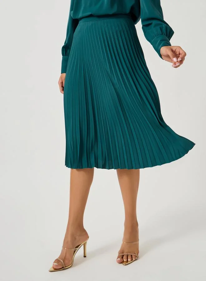 Styli Styli Plain Volume Sleeves Top and Pleated Skirt Co-Ords