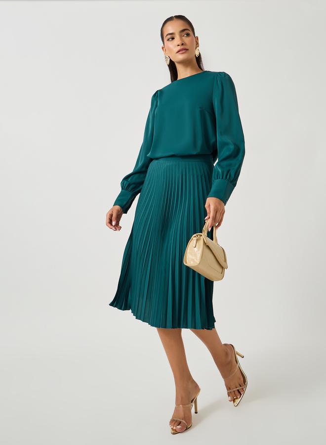 Styli Styli Plain Volume Sleeves Top and Pleated Skirt Co-Ords  - Image 1