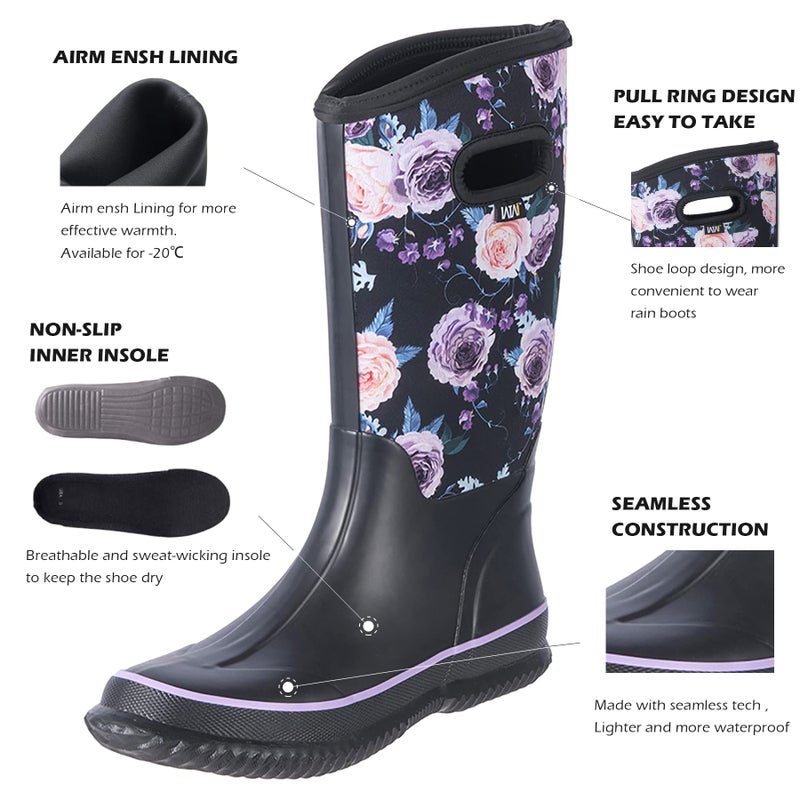 WTW Mid Calf Rain Boots for Women - Waterproof Insulated Neoprene Mud Boots Outdoor Hunting Garden Boots - Image 5
