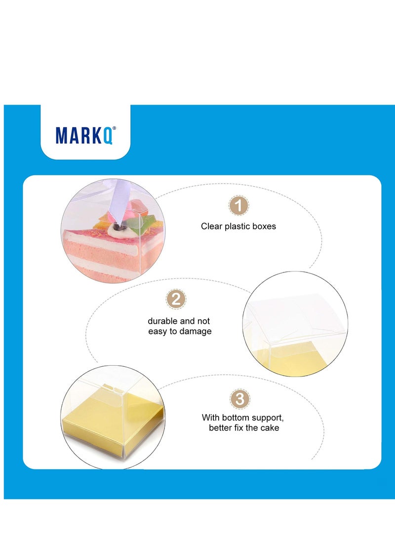 MARKQ Clear Favor Boxes 8x8x8 cm, 12 pcs PVC Transparent Box for Gifts Macaron Cupcake Candy Cookies Ornament Gifts Wedding Party Baby Shower (Gold Base)  - Image 3
