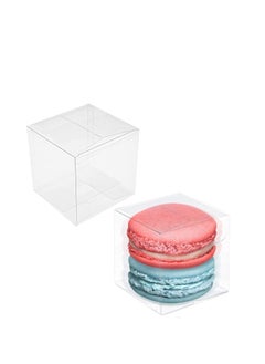 MARKQ Clear Favor Boxes 8x8x8 cm, 12 pcs PVC Transparent Box for Gifts Macaron Cupcake Candy Cookies Ornament Gifts Wedding Party Baby Shower (Gold Base)  - Image 1