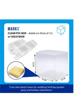MARKQ Clear Favor Boxes 8x8x8 cm, 12 pcs PVC Transparent Box for Gifts Macaron Cupcake Candy Cookies Ornament Gifts Wedding Party Baby Shower (Gold Base)  - Image 2