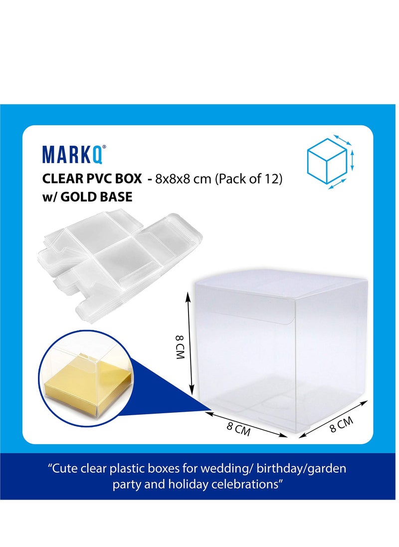 MARKQ Clear Favor Boxes 8x8x8 cm, 12 pcs PVC Transparent Box for Gifts Macaron Cupcake Candy Cookies Ornament Gifts Wedding Party Baby Shower (Gold Base)  - Image 2