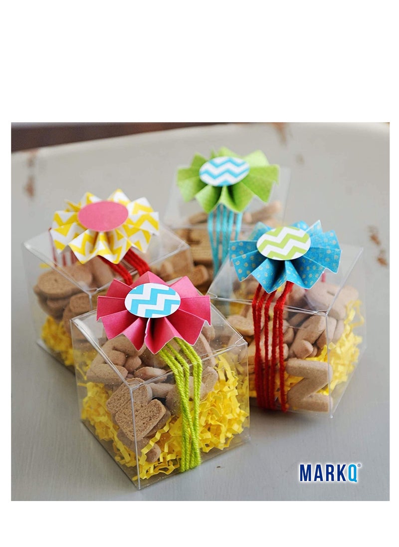 MARKQ Clear Favor Boxes 8x8x8 cm, 12 pcs PVC Transparent Box for Gifts Macaron Cupcake Candy Cookies Ornament Gifts Wedding Party Baby Shower (Gold Base)  - Image 4