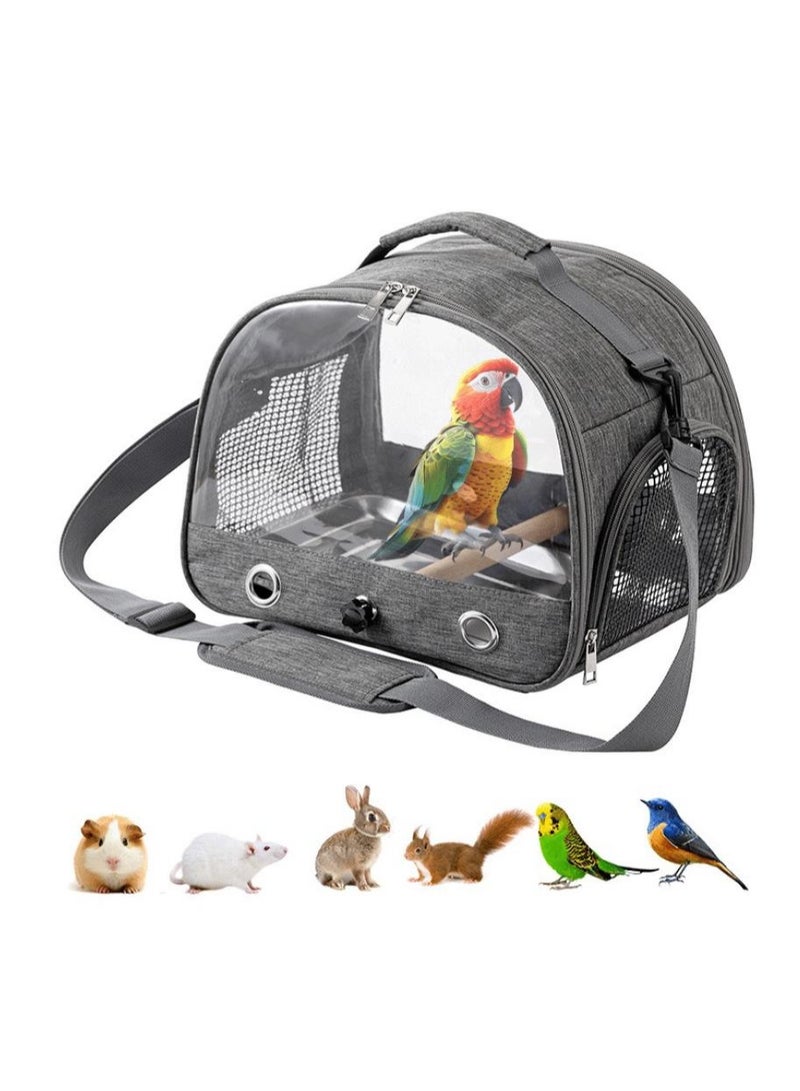 Bird Travel Carrier with Standing Perch and Tray,Breathable Collapsible Small Bird Carrier Travel Bag for Parrot Parakeet Small Animals for travel hiking Camping (Grey) - Image 1