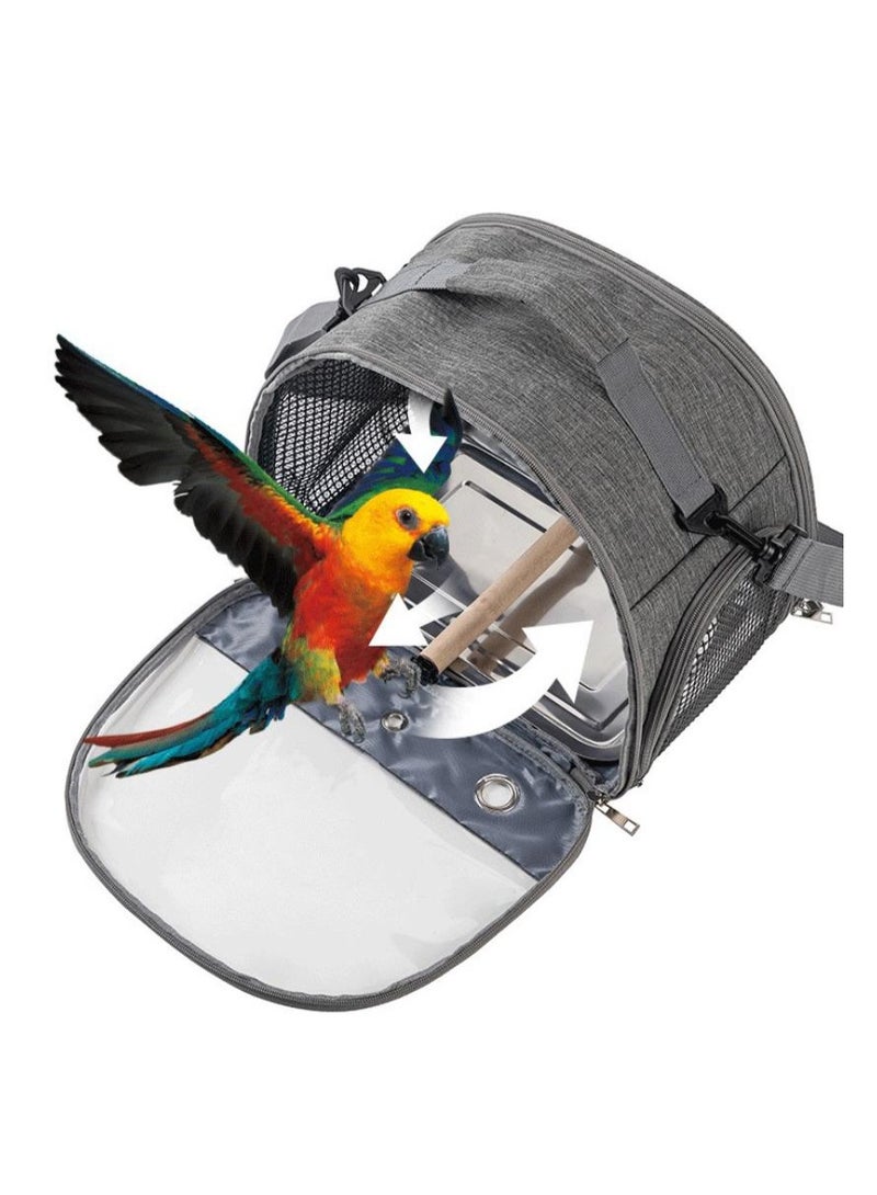 Bird Travel Carrier with Standing Perch and Tray,Breathable Collapsible Small Bird Carrier Travel Bag for Parrot Parakeet Small Animals for travel hiking Camping (Grey) - Image 2