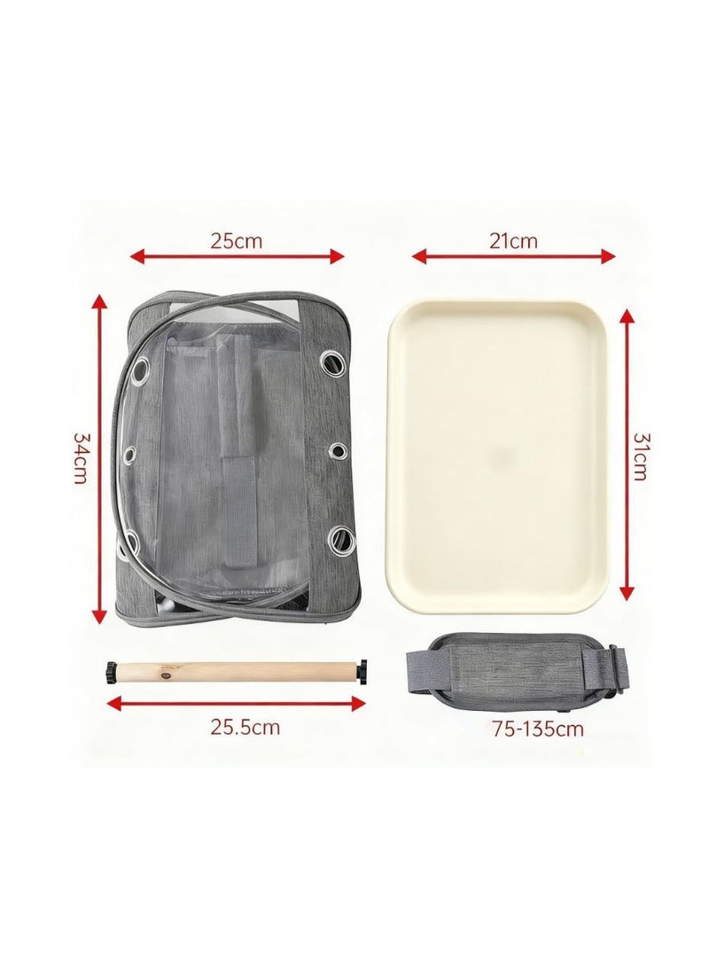 Bird Travel Carrier with Standing Perch and Tray,Breathable Collapsible Small Bird Carrier Travel Bag for Parrot Parakeet Small Animals for travel hiking Camping (Grey) - Image 4