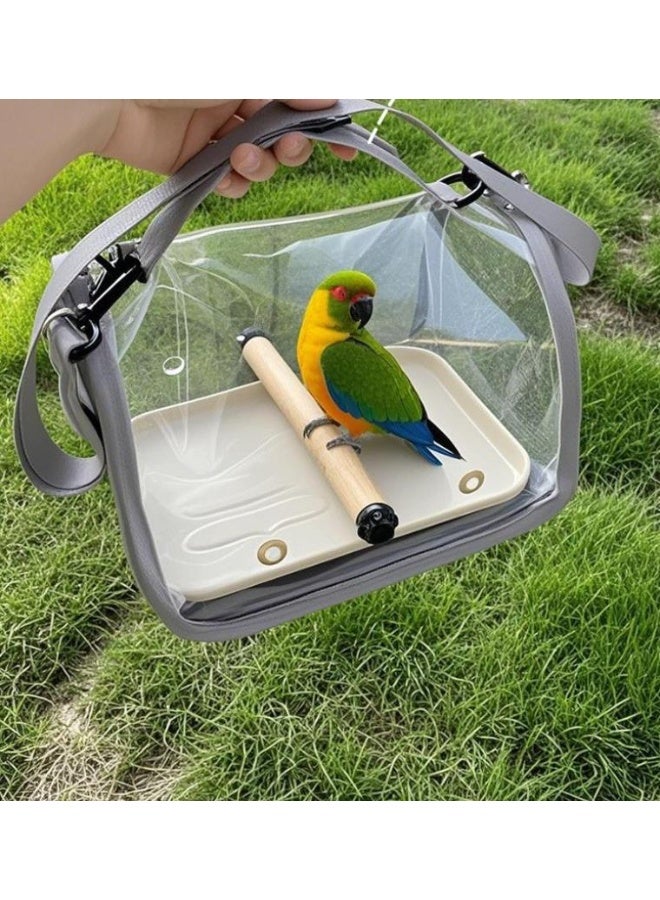 Bird Travel Carrier with Standing Perch and Tray,Breathable Collapsible Small Bird Carrier Travel Bag for Parrot Parakeet Small Animals for travel hiking Camping (Grey) - Image 5