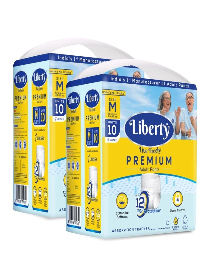 Liberty Premium Adult Diaper Pants, Medium (M) Size, 20 Count, Waist Size (61-115cm | 24-45 inches), Unisex, Leak Proof, Extra Elastics, High Absorbency, 12 Hrs protection, Pack of 2, 10 count/pack - Image 1