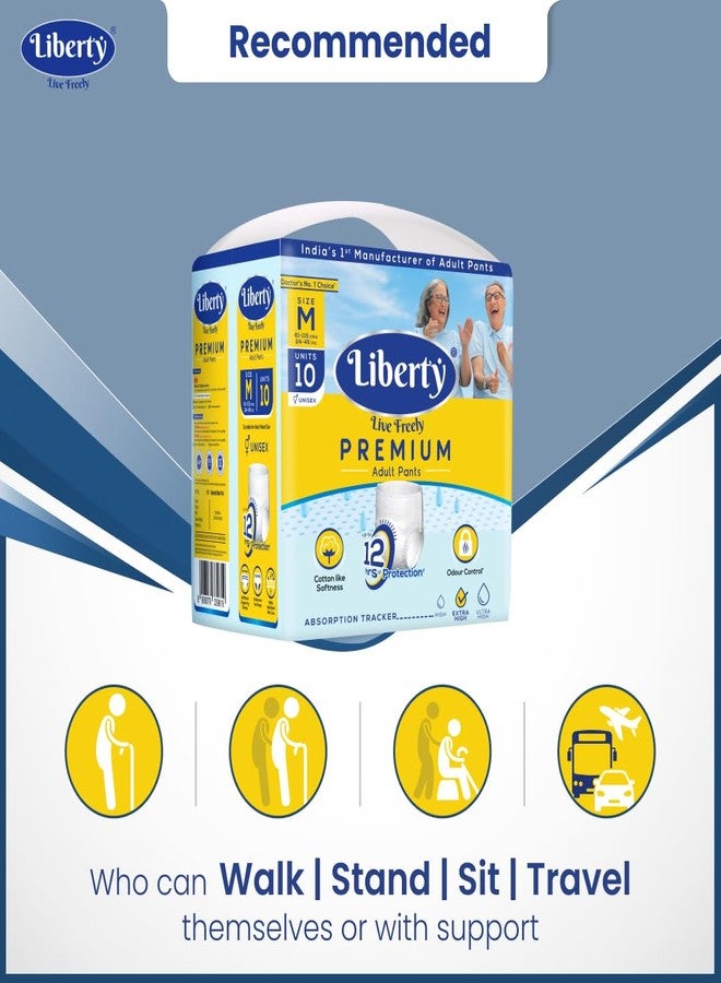 Liberty Premium Adult Diaper Pants, Medium (M) Size, 20 Count, Waist Size (61-115cm | 24-45 inches), Unisex, Leak Proof, Extra Elastics, High Absorbency, 12 Hrs protection, Pack of 2, 10 count/pack - Image 2