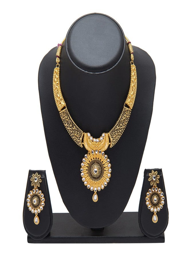 bodha Traditional Indian Flower DesignTraditional Gold Dual tone Kundan Polki Jewelry Necklace Set with earrings for Women (SJN_48) - Image 5