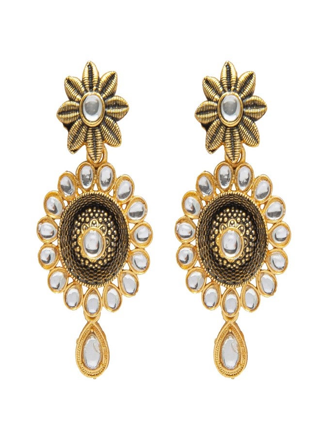 bodha Traditional Indian Flower DesignTraditional Gold Dual tone Kundan Polki Jewelry Necklace Set with earrings for Women (SJN_48) - Image 4