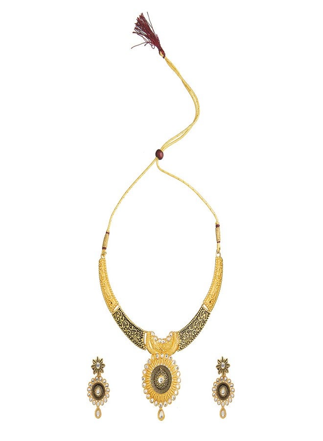 bodha Traditional Indian Flower DesignTraditional Gold Dual tone Kundan Polki Jewelry Necklace Set with earrings for Women (SJN_48) - Image 3