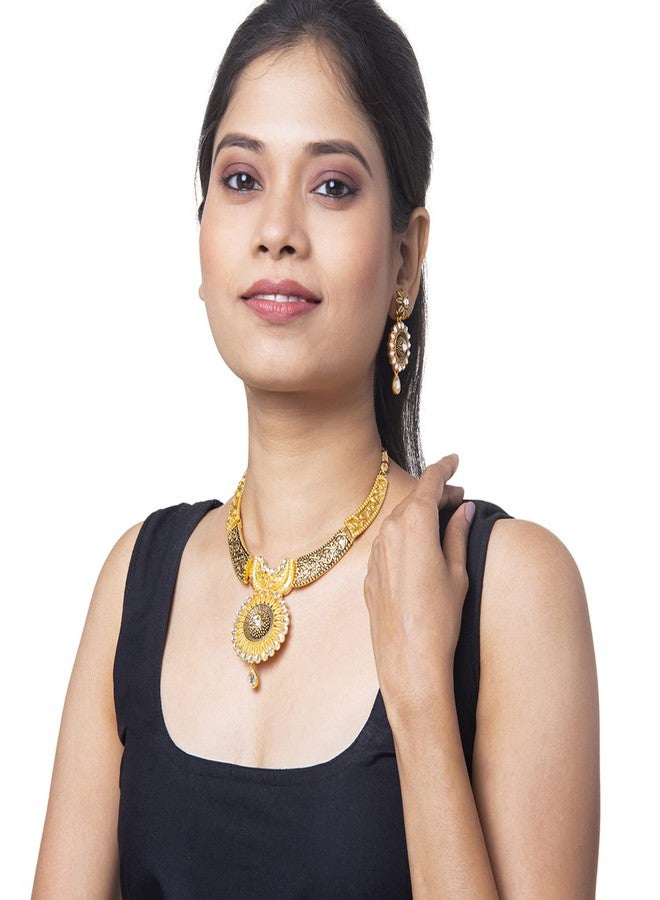 bodha Traditional Indian Flower DesignTraditional Gold Dual tone Kundan Polki Jewelry Necklace Set with earrings for Women (SJN_48) - Image 2
