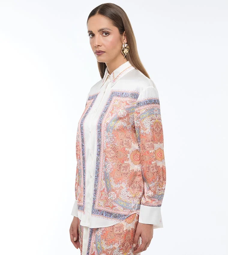 BCBG BCBG PLACEMENT PRINTED SATIN SHIRT