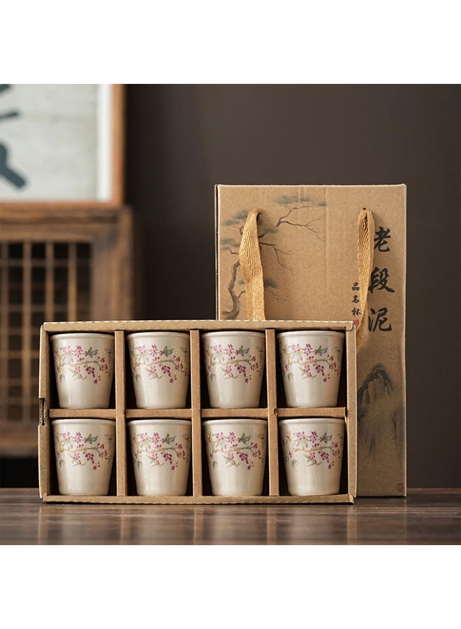 WINEENEE 8 Pcs Arabic Coffee Cup Set, Ceramic Gahwa Tea Cups with Floral Pattern, Elegant Tea Cup Set for Majlis Hospitality, Ramadan Eid Wedding Gift - Image 1