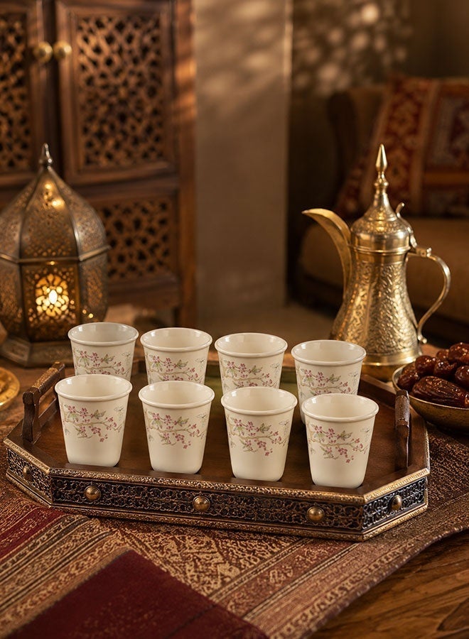 WINEENEE 8 Pcs Arabic Coffee Cup Set, Ceramic Gahwa Tea Cups with Floral Pattern, Elegant Tea Cup Set for Majlis Hospitality, Ramadan Eid Wedding Gift - Image 2