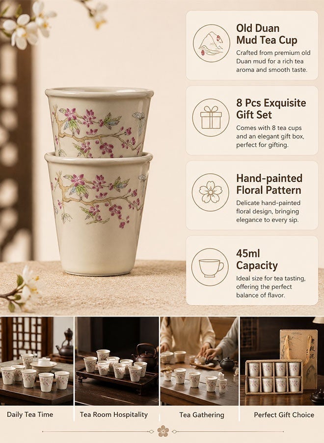 WINEENEE 8 Pcs Arabic Coffee Cup Set, Ceramic Gahwa Tea Cups with Floral Pattern, Elegant Tea Cup Set for Majlis Hospitality, Ramadan Eid Wedding Gift - Image 3