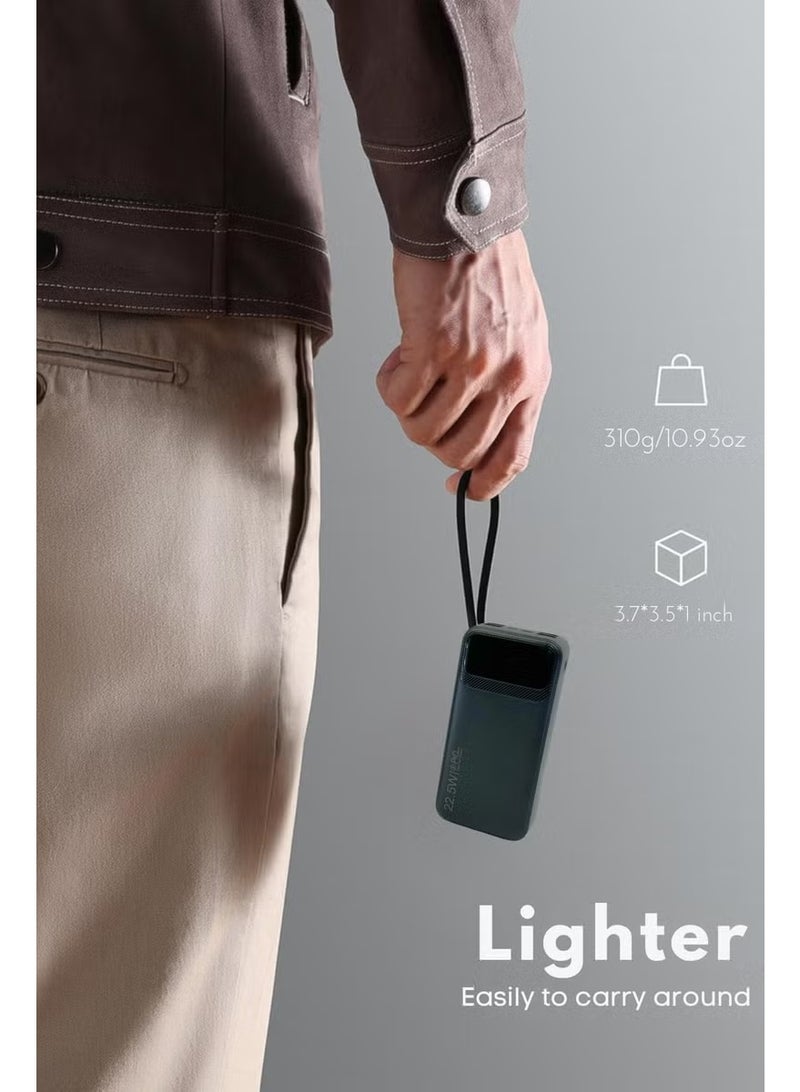 LEVINO 30000mAh Power Bank 22.5W Fast Charging with 4 USB & 2 Type-C Ports, Digital Display, Overvoltage & Temperature Protection, Built-In Type-C, Lightning & USB Cables – Black - Image 4