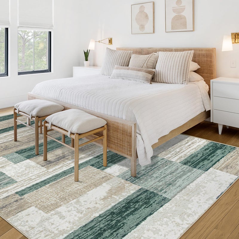 Aoyaomi Area Rug for Living Room 9x12: Large Washable Boho Moroccan Rugs Geometric Neutral Rug, Non-Slip Foldable Morden Farmhouse Indoor Floor Carpet for Bedroom Dining Table Home (Green,9'x12') - Image 3