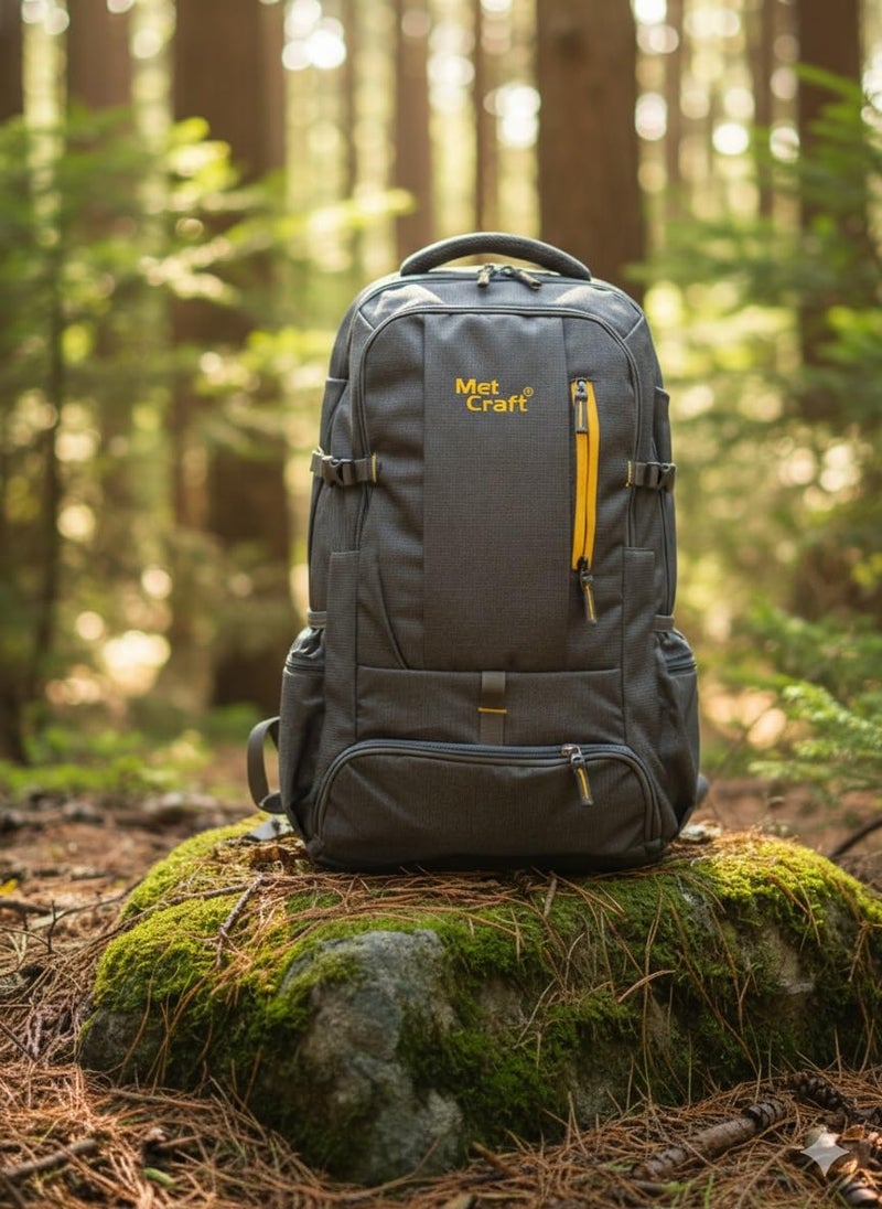 Met Craft Metcaft 45 Ltrs Grey Hike Rucksack Bags/Trekking Bags | Water Resistent Polyester | With Laptop Compartment | For Trekking, Hiking, Travel Backpack for Men & Women (MRUCHIKEGRY) (Large Size) (Grey) - Image 2