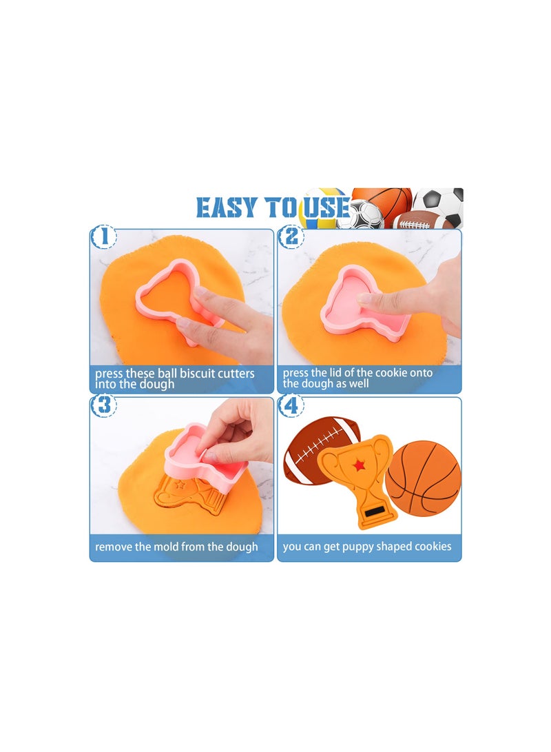 SYOSI Sport Ball and Birthday Cookie Stamps, 3d Football Volleyball Soccer Basketball Cake Flower Shape Biscuit Cutter Cookie Stamps, for Diy Cookie Supplies, for Making Biscuits, Cakes(8 Pieces) - Image 2