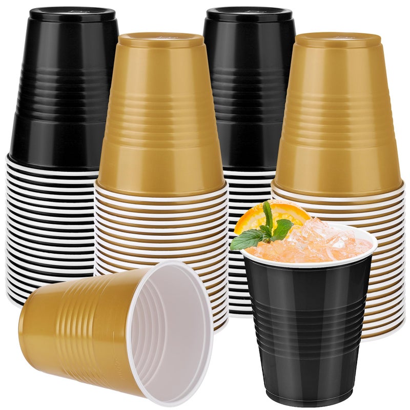 Kochorie 50 Pack Black Gold Disposable Plastic Cups 12 Ounce Drinking Party Cups Bulk Party for Wedding Birthday Graduation  Picnics Events - Image 1