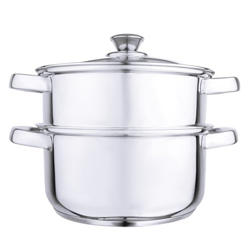 Anjali FS2T Fiesta 2-Tier Stainless Steel Food Steamer with Glass Lid, 20 cm - Perfect for Steaming Vegetables, Idlis, Momos, and More - Durable Design with Side Handles for Effortless Cooking - Image 1