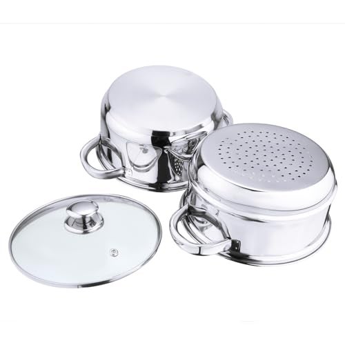 Anjali FS2T Fiesta 2-Tier Stainless Steel Food Steamer with Glass Lid, 20 cm - Perfect for Steaming Vegetables, Idlis, Momos, and More - Durable Design with Side Handles for Effortless Cooking - Image 3