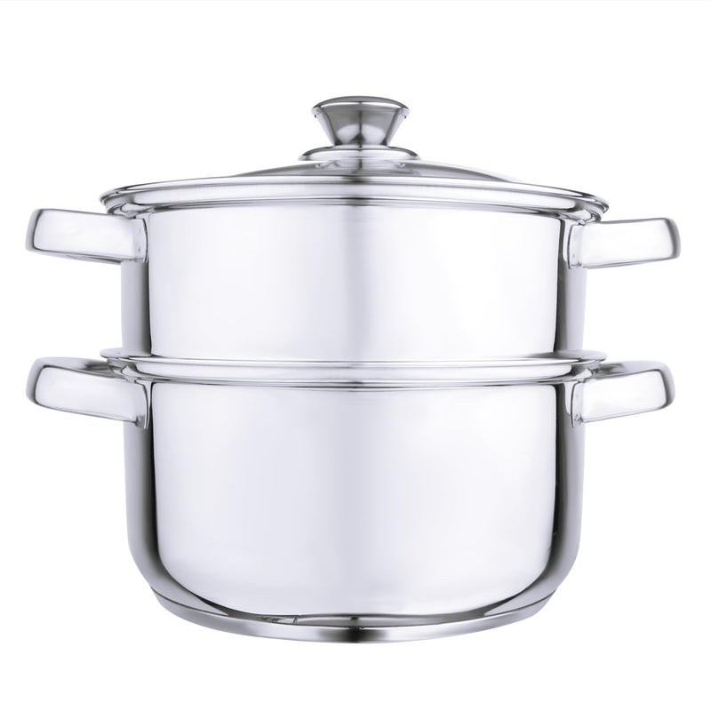 Anjali FS2T Fiesta 2-Tier Stainless Steel Food Steamer with Glass Lid, 20 cm - Perfect for Steaming Vegetables, Idlis, Momos, and More - Durable Design with Side Handles for Effortless Cooking - Image 4