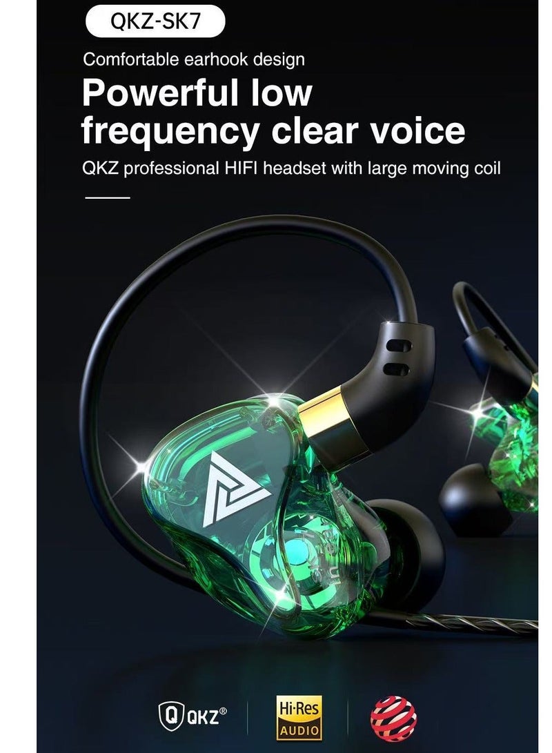 كيو كي زد سماعة QKZ SK7 داخل الأذن ستيريو مع ميكروفون، سماعة رأس سلكية HiFi بمقبس 3.5 ملم للموسيقى والألعاب والرياضة (أخضر) - Image 4