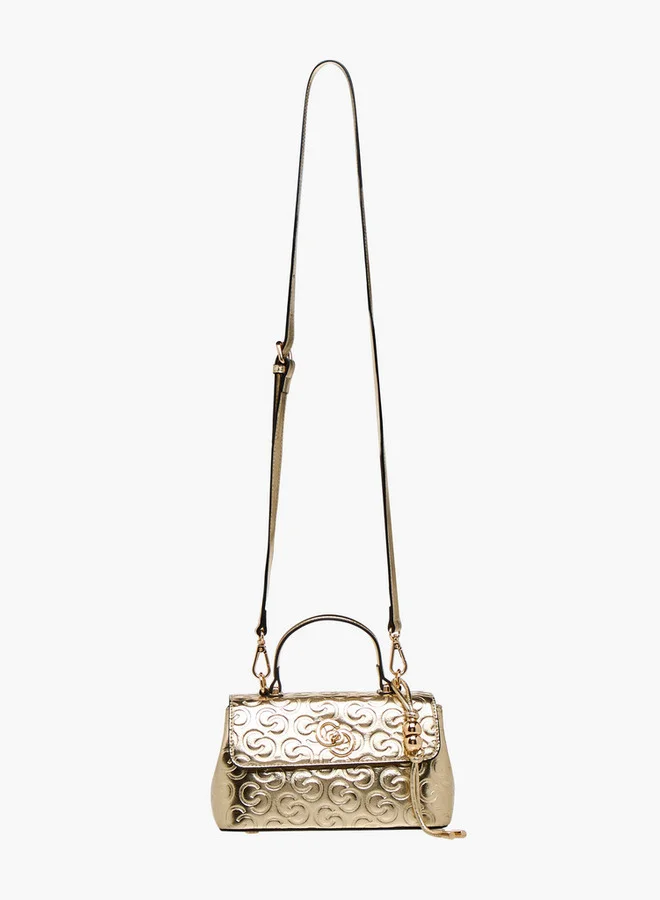 Celeste Monogram Embossed Crossbody Bag with Detachable Strap and Twist Lock Closure