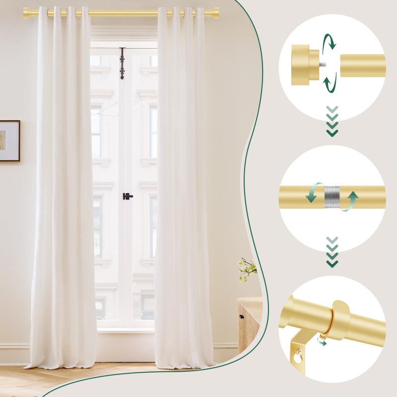 HEI! DEAR Gold Curtain Rods 72 to 144 Inch(6-12FT),1 Inch Long Curtain Rod,Adjustable Heavy Duty Curtain Rods,Modern Decorative Drapery Rods,Telescoping Window Single Curtains Rods 36-150",Brass Gold - Image 4